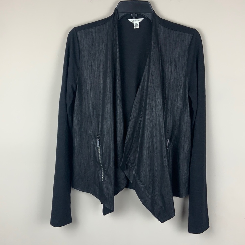 Calvin Klein Chic Black Draped Cardigan stay Jacket Size Small Petite
